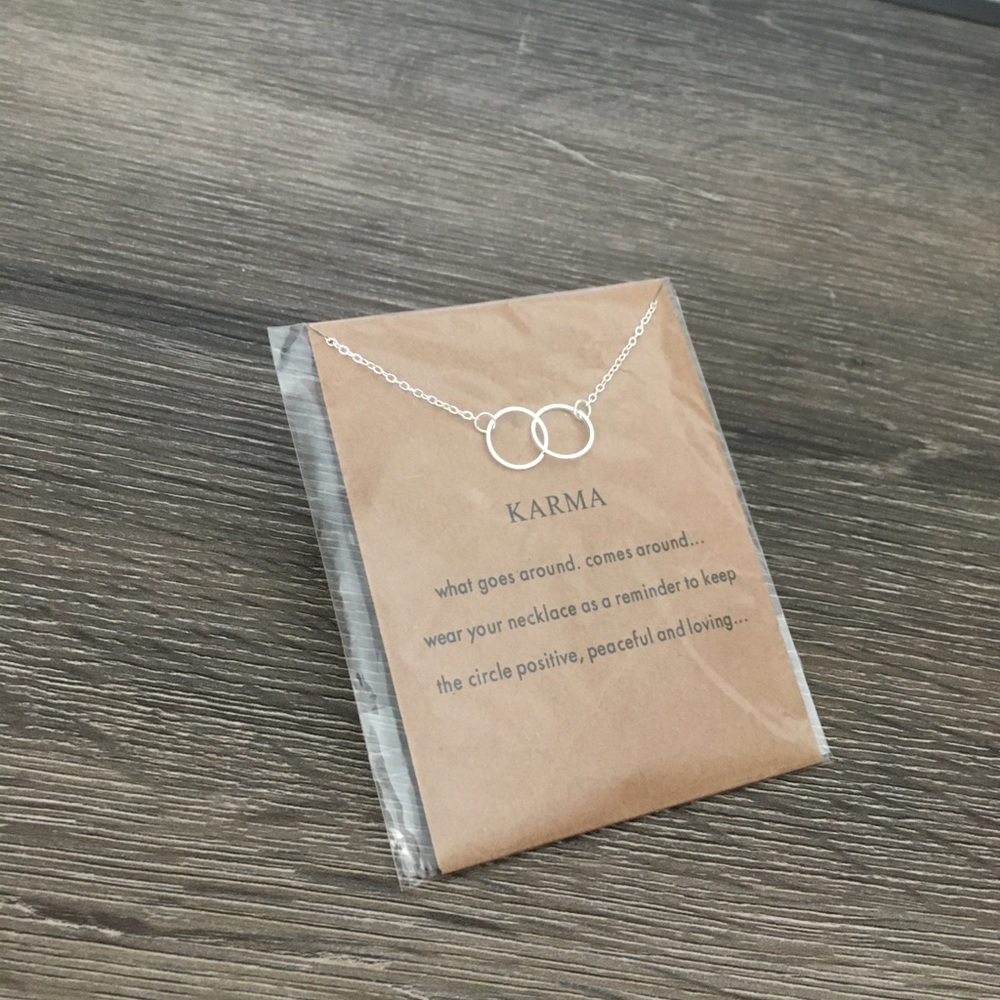 Karma Dainty Two Circle Silver Toned Necklace - Picture 8 of 8